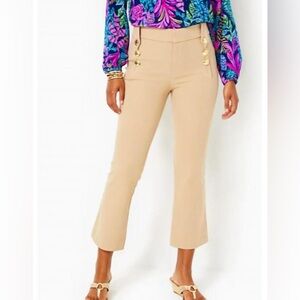 LILLY PULITZER 37" parrish bi-stretch crop flare pant in evening sand.  Size 12